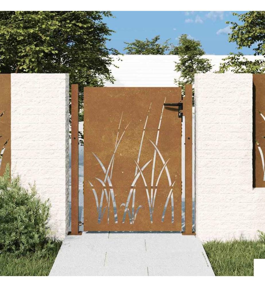 Portail de jardin 100x125 cm en acier Corten avec motif gazon
