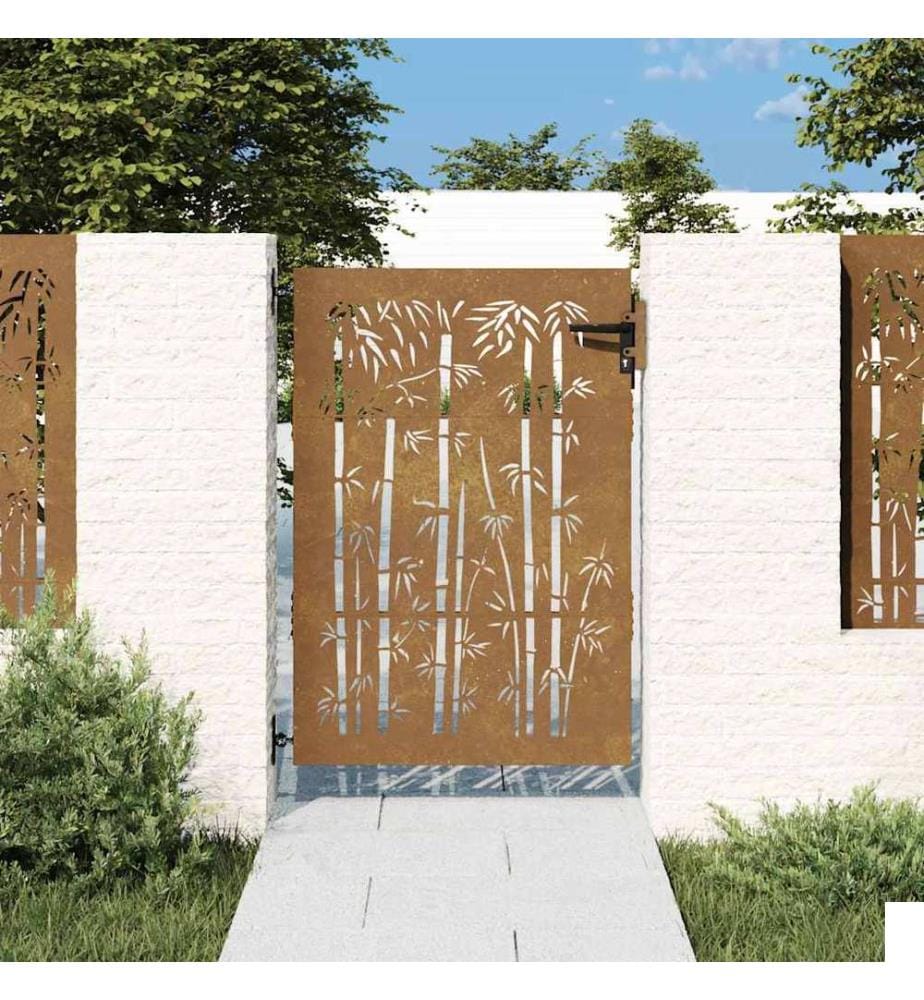 Portail de jardin 85x150 cm acier corten design de bambou