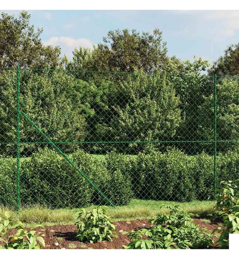 Clôture à mailles losangées avec piquet d'ancrage vert 1,6x25 m