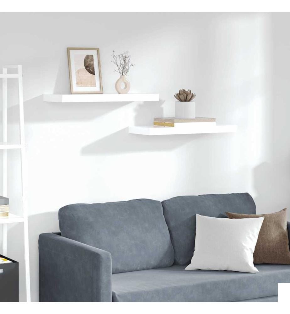 Étagère murale flottante 2 pcs Blanc brillant 60x23,5x3,8cm MDF