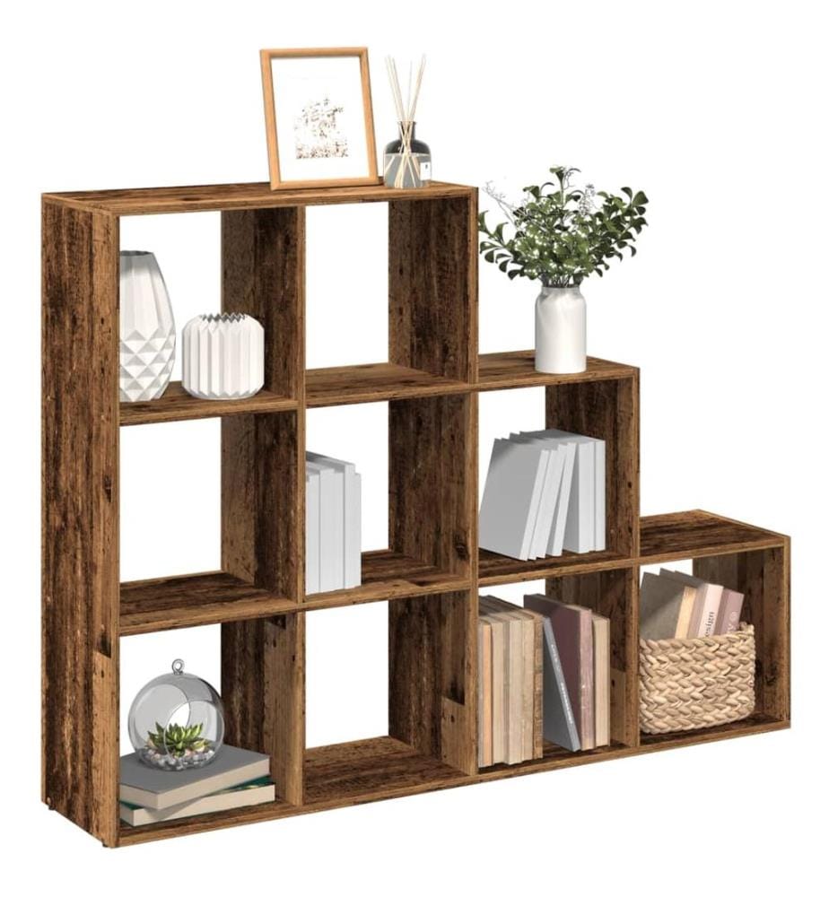 Étagère séparatrice de pièce à 3 niveaux vieux bois