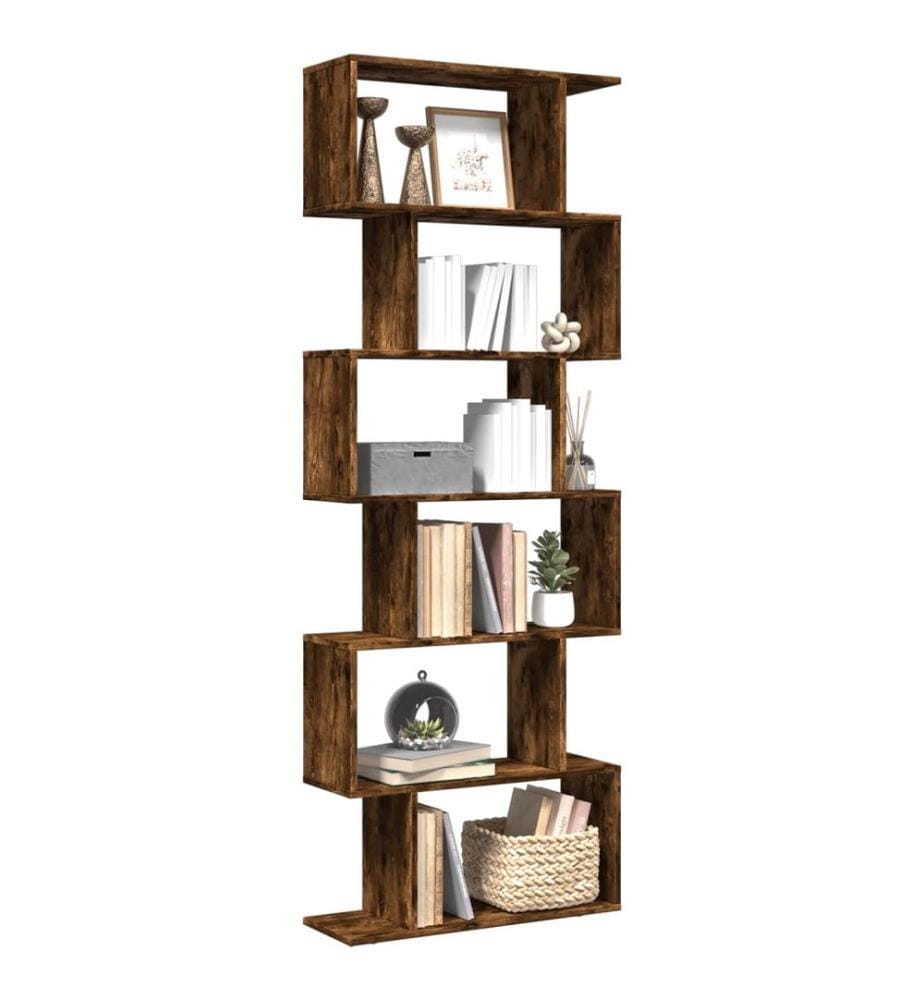 Étagère séparatrice de pièce à 6 niveaux chêne fumé 70x24x193cm