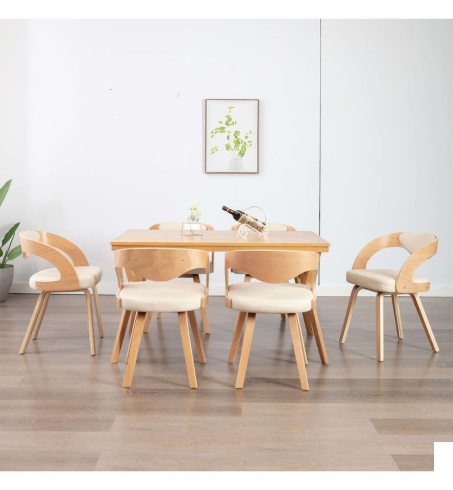 Chaises à manger lot de 6 crème bois courbé et similicuir