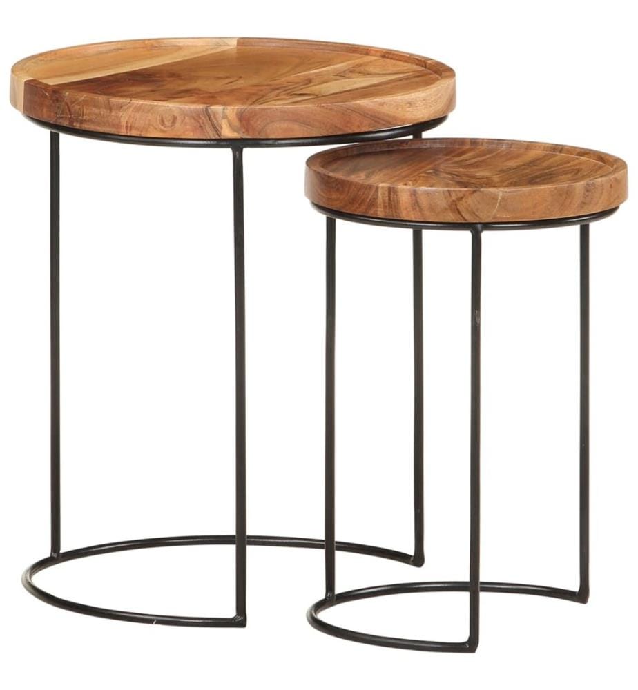 Ensemble de table basse 2 pcs bois d'acacia massif et acier