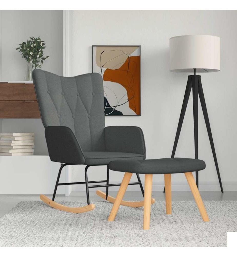 Chaise à bascule avec repose-pied Gris foncé Tissu