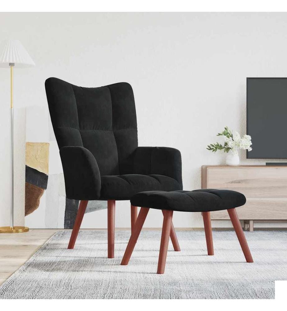 Chaise de relaxation avec repose-pied Noir Velours