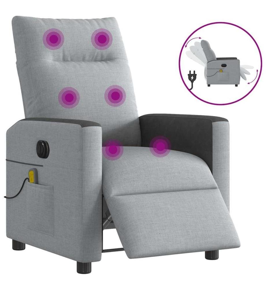 Fauteuil de massage inclinable électrique gris clair tissu