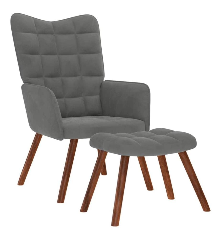 Fauteuil relax avec tabouret en velours gris foncé