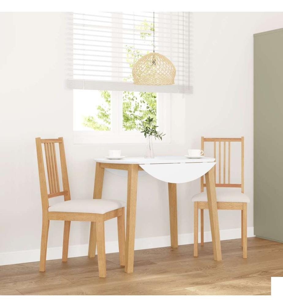 Chaises à manger coussins 2 pcs naturel bois massif caoutchouc