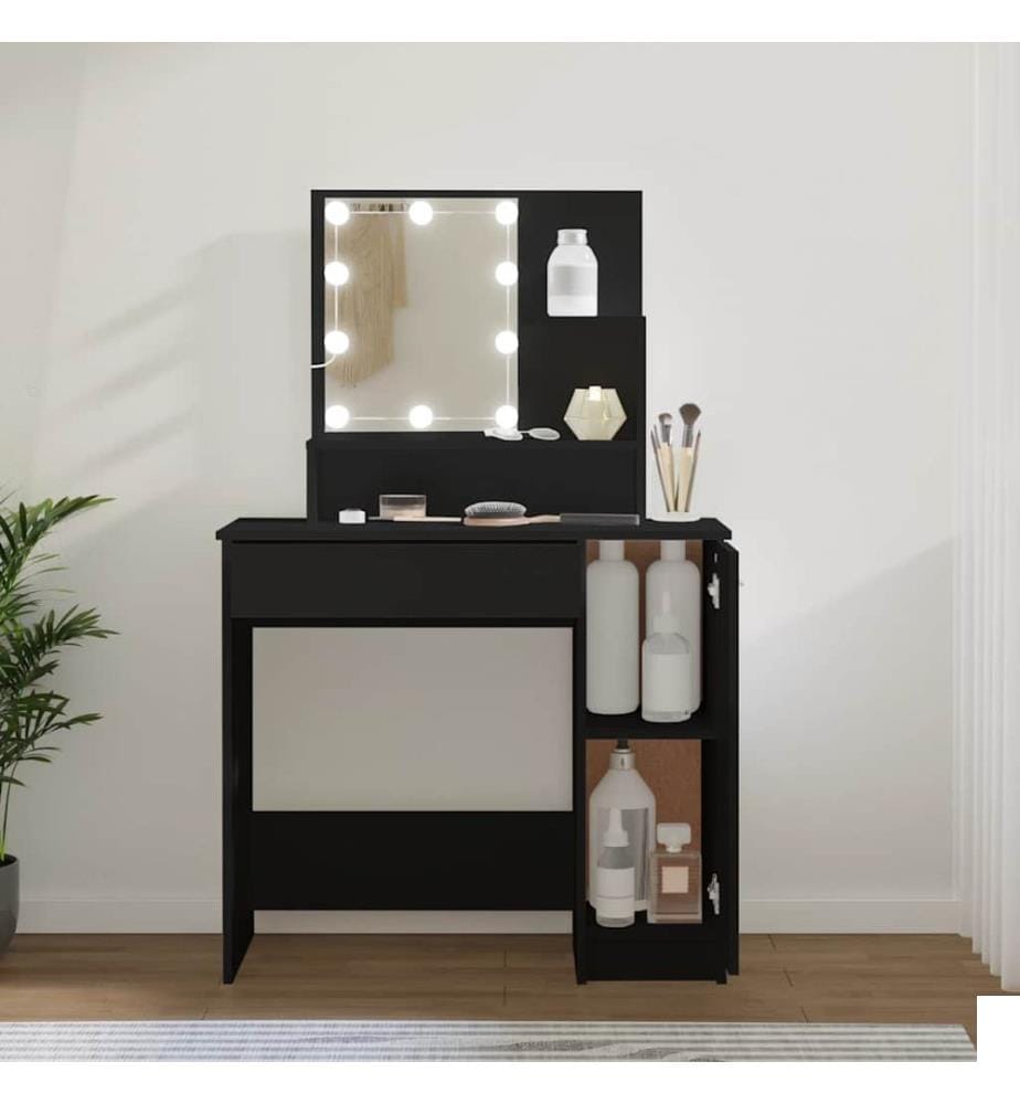 Coiffeuse avec LED noir 86,5x35x136 cm