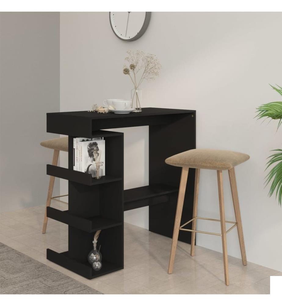 Table de bar avec étagère de rangement Noir Bois d'ingénierie