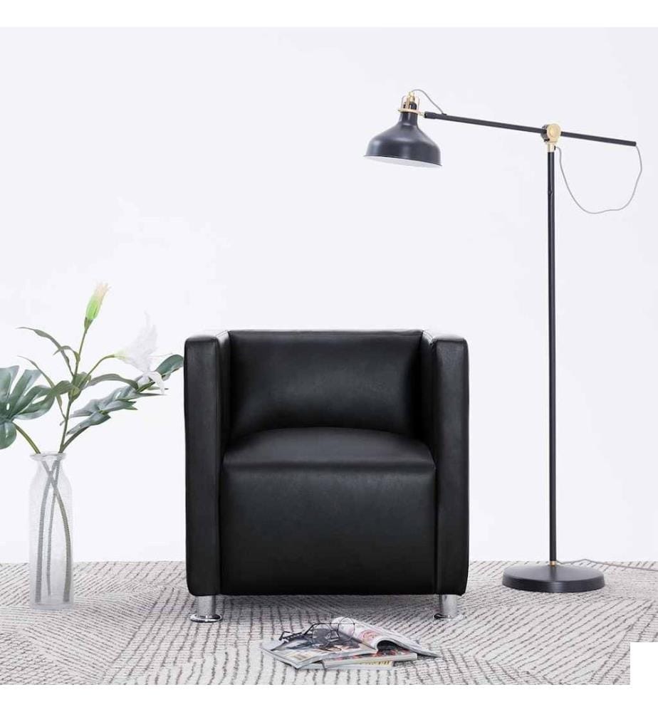 Fauteuil cube noir similicuir