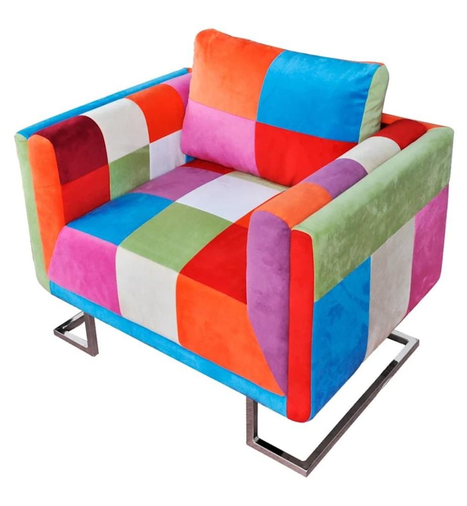Fauteuil cube avec design de patchwork Chrome Tissu