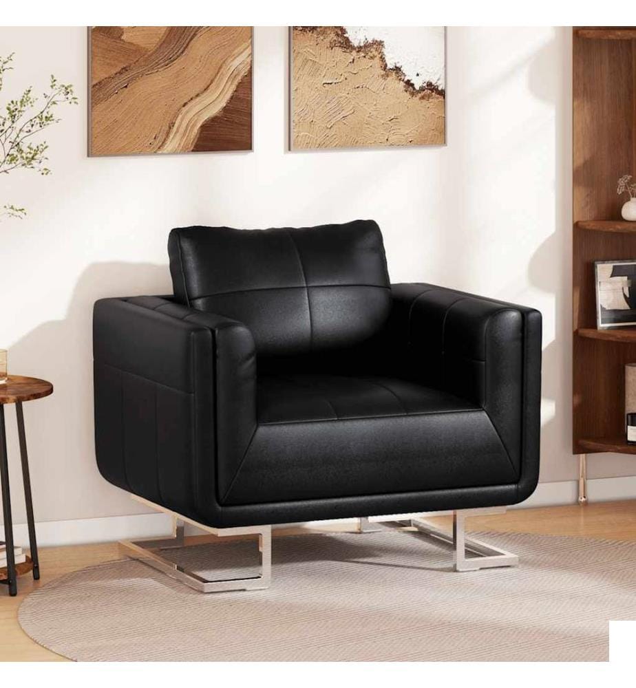 Fauteuil cube avec pieds chromés Noir Similicuir