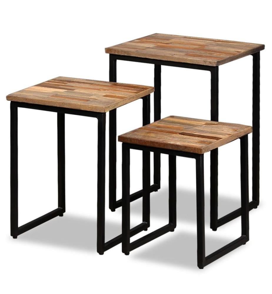 Ensemble de table basse gigogne 3 pcs Teck massif récupération