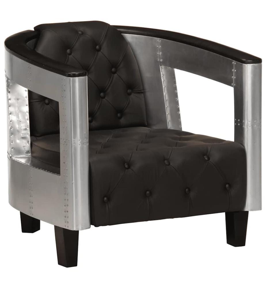 Fauteuil en style d'aviation noir cuir véritable