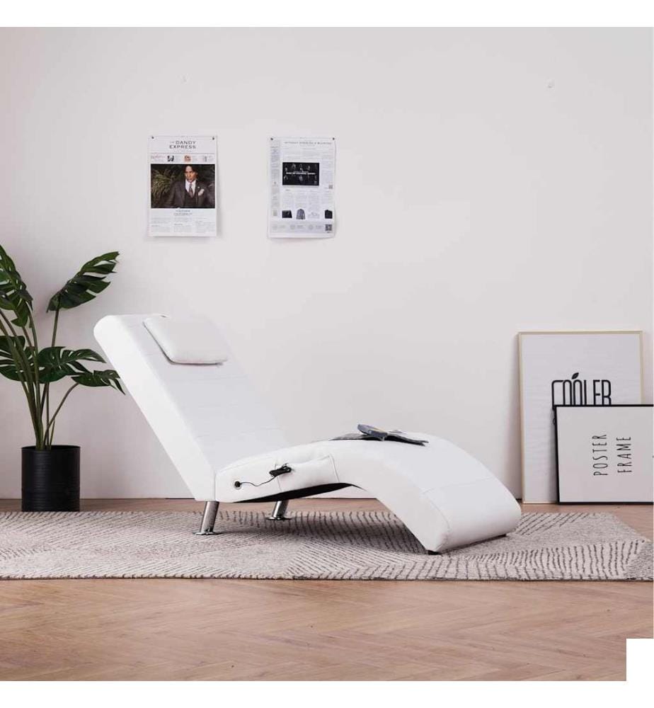 Chaise longue de massage avec oreiller Blanc Similicuir