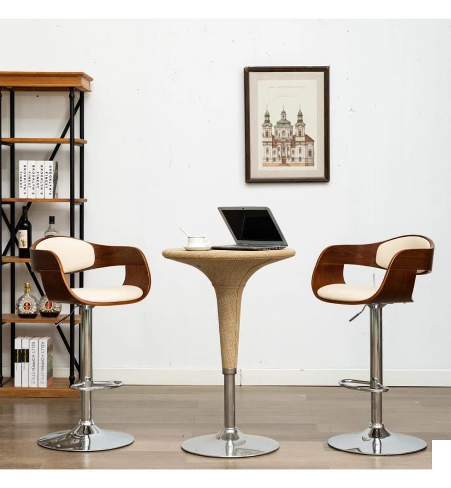 Chaises de bar lot de 2 crème bois courbé et similicuir