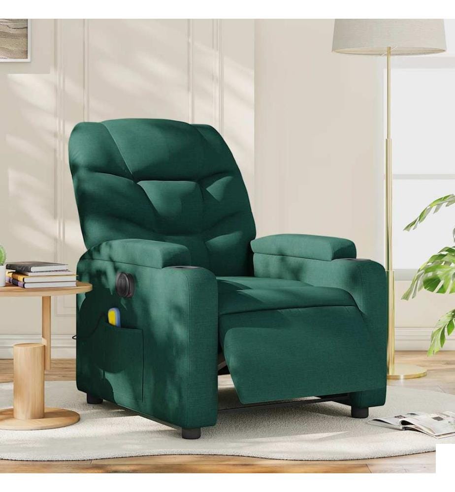 Fauteuil de massage inclinable électrique Vert foncé Tissu
