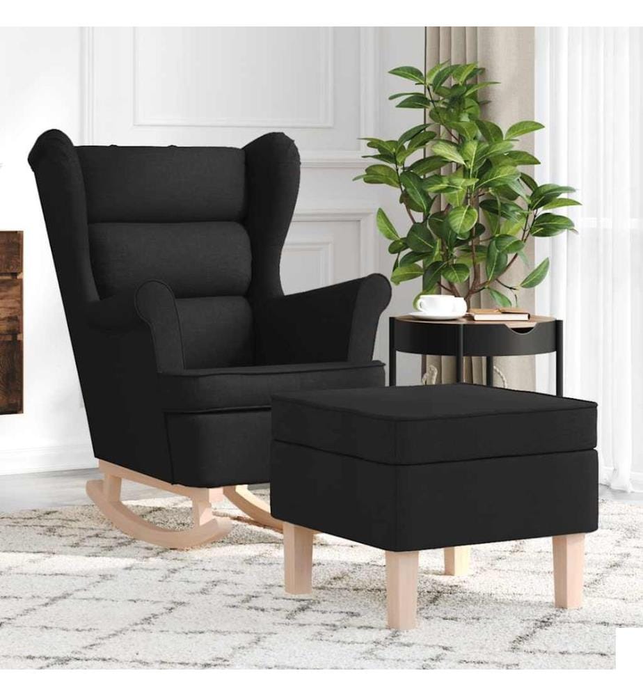 Chaise à bascule avec repose-pied Noir Tissu