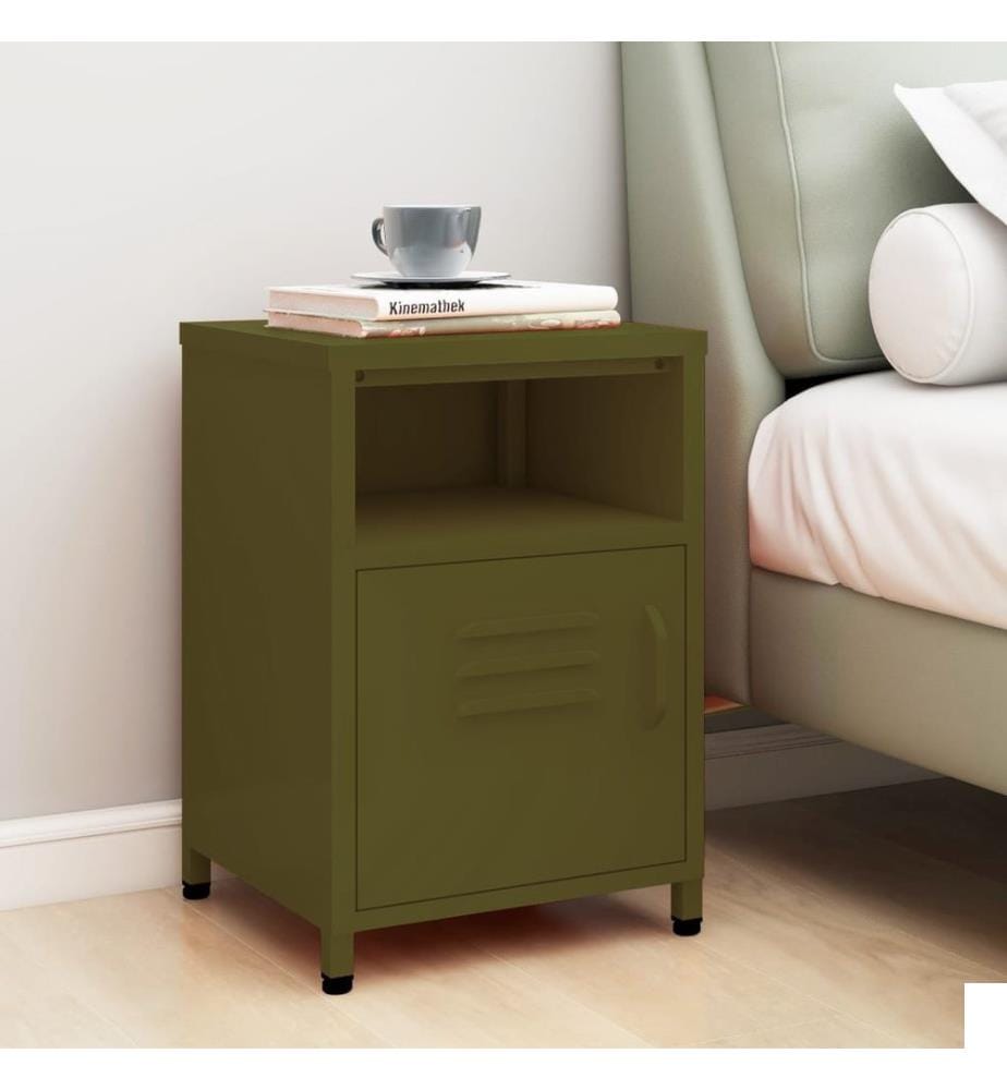 Table de chevet Vert olive 35x35x51 cm Acier