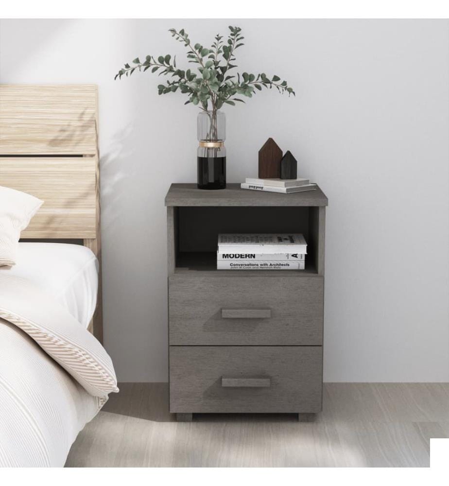 Table de chevet HAMAR Gris clair 40x35x62 cm Bois de pin massif