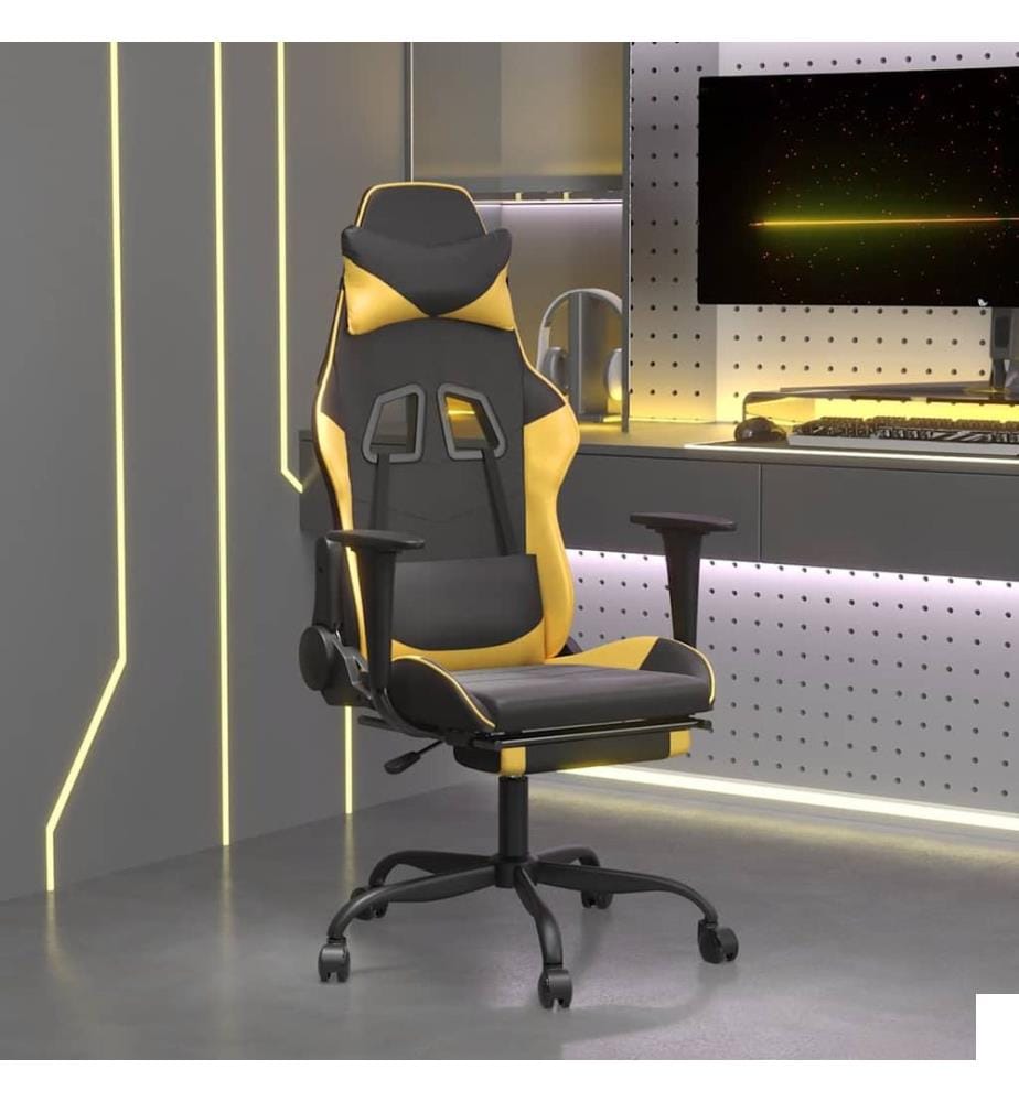 Chaise de jeu de massage avec repose-pied Noir&Doré Similicuir;