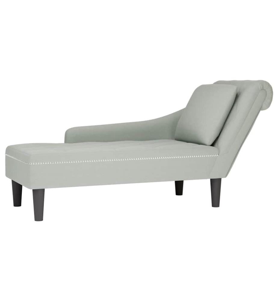 Fauteuil long et coussin et accoudoir droit gris clair velours