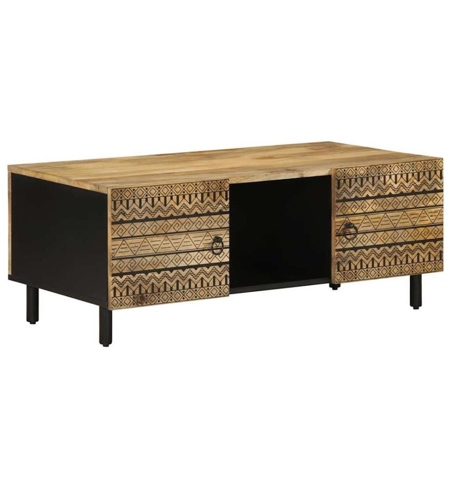 Table basse noir 100x54x40 cm bois massif de manguier brut