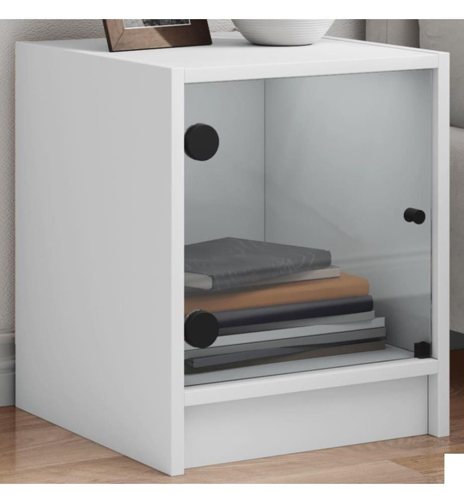 Tables de chevet avec portes en verre 2 pcs blanc 35x37x42 cm