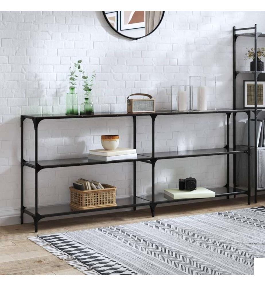 Table console avec dessus en verre noir 194,5x30x81 cm acier