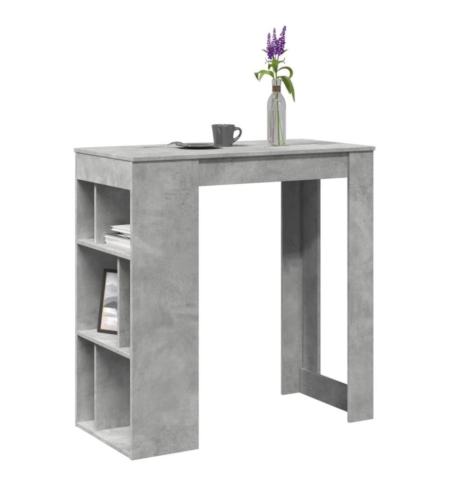 Table de bar avec étagères gris béton bois d'ingénierie