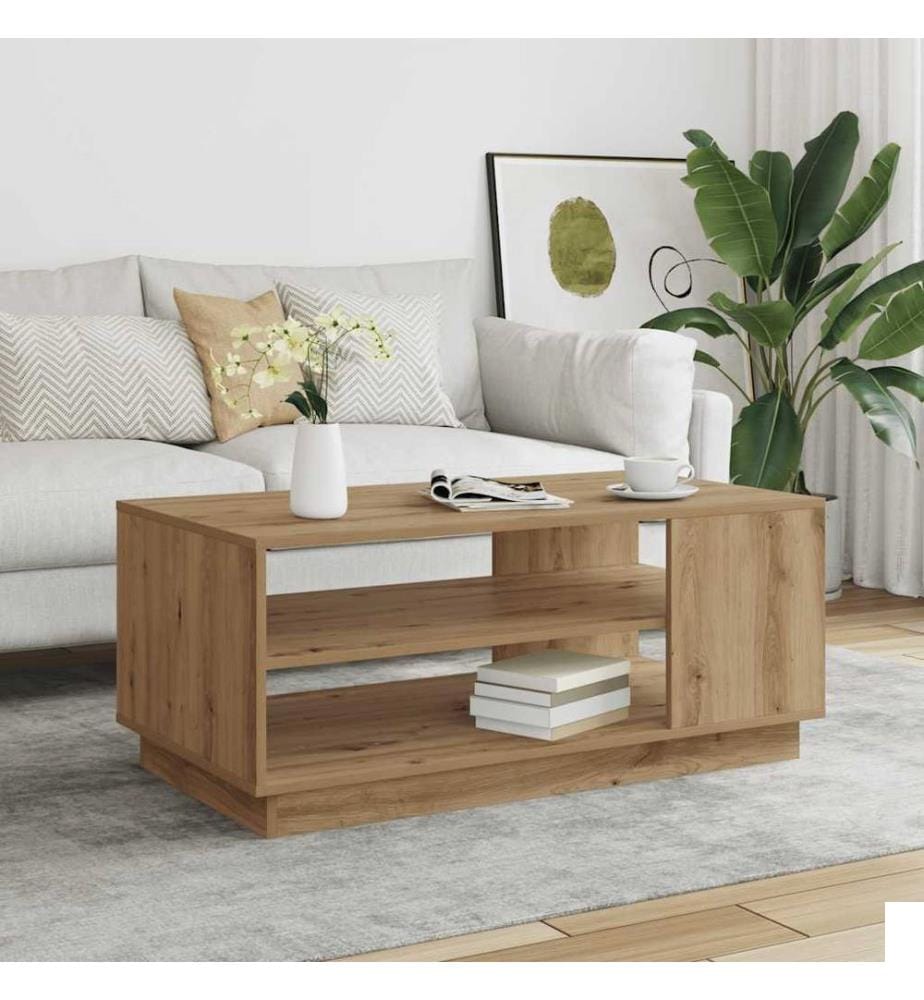 Table basse chêne artisanal 102x55x43 cm bois d'ingénierie