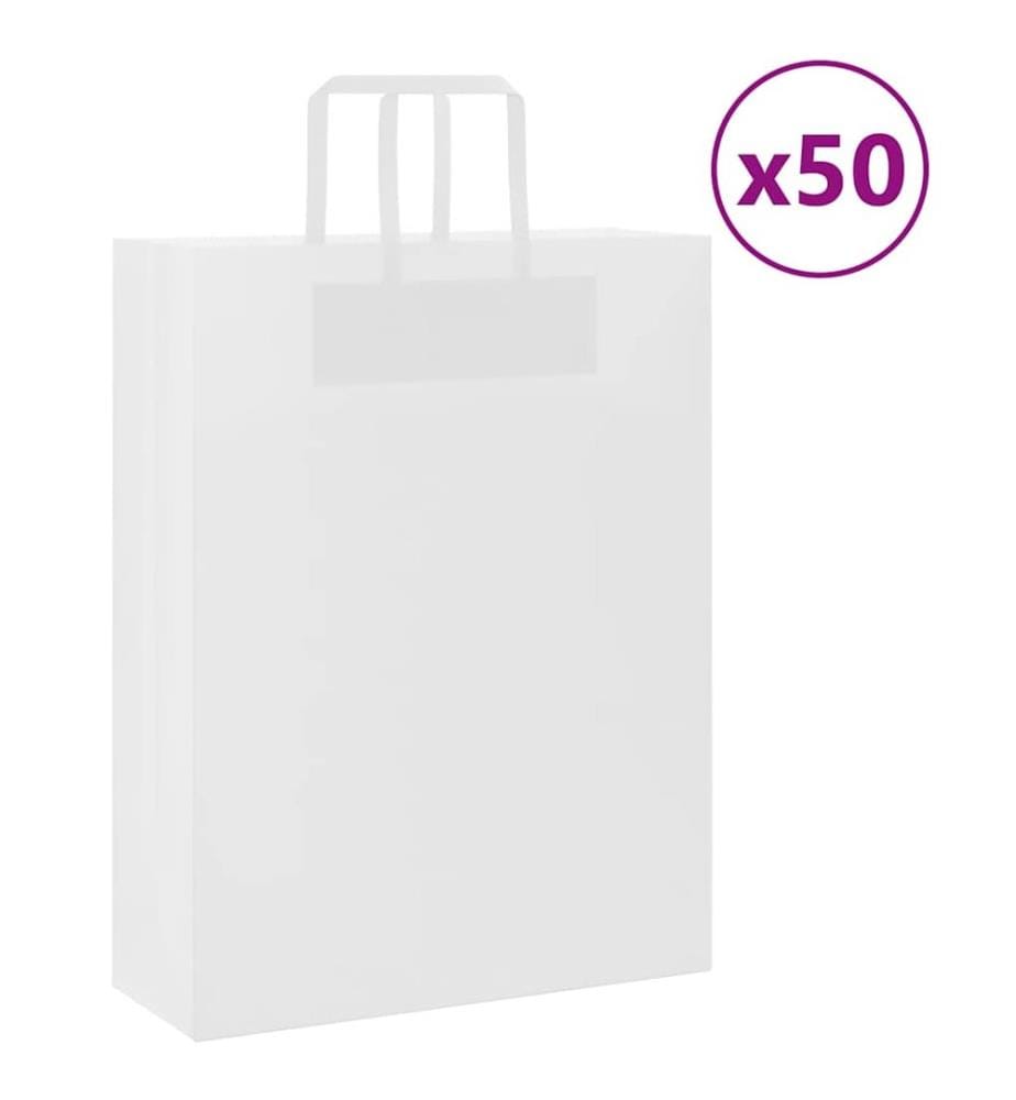 Sacs en papier 50 pcs avec poignées blanc 32x12x42 cm