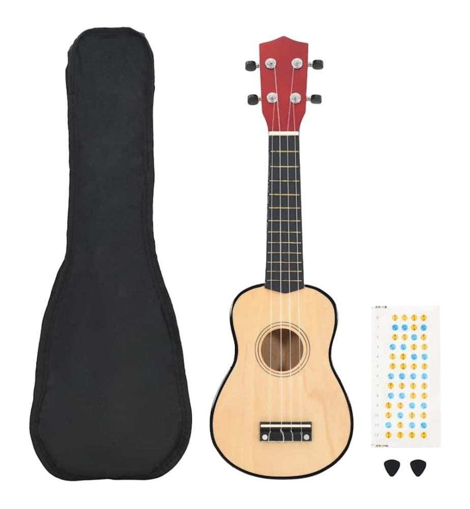 Jeu de ukulélé soprano avec sac pour enfants bois clair 21