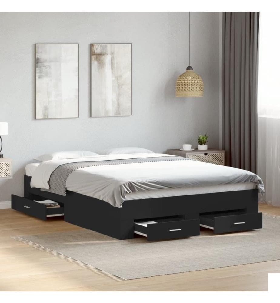 Cadre de lit avec tiroirs sans matelas noir 120x200 cm