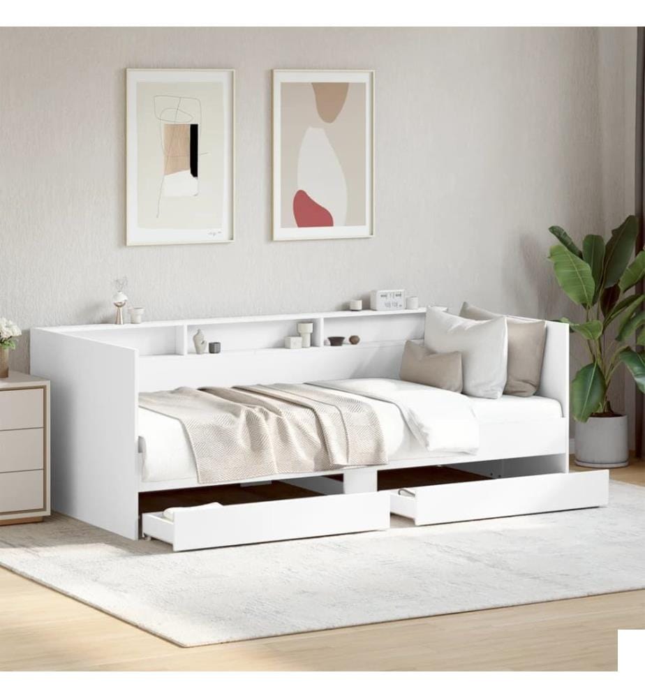 Lit de jour avec tiroirs sans matelas blanc 90x190 cm