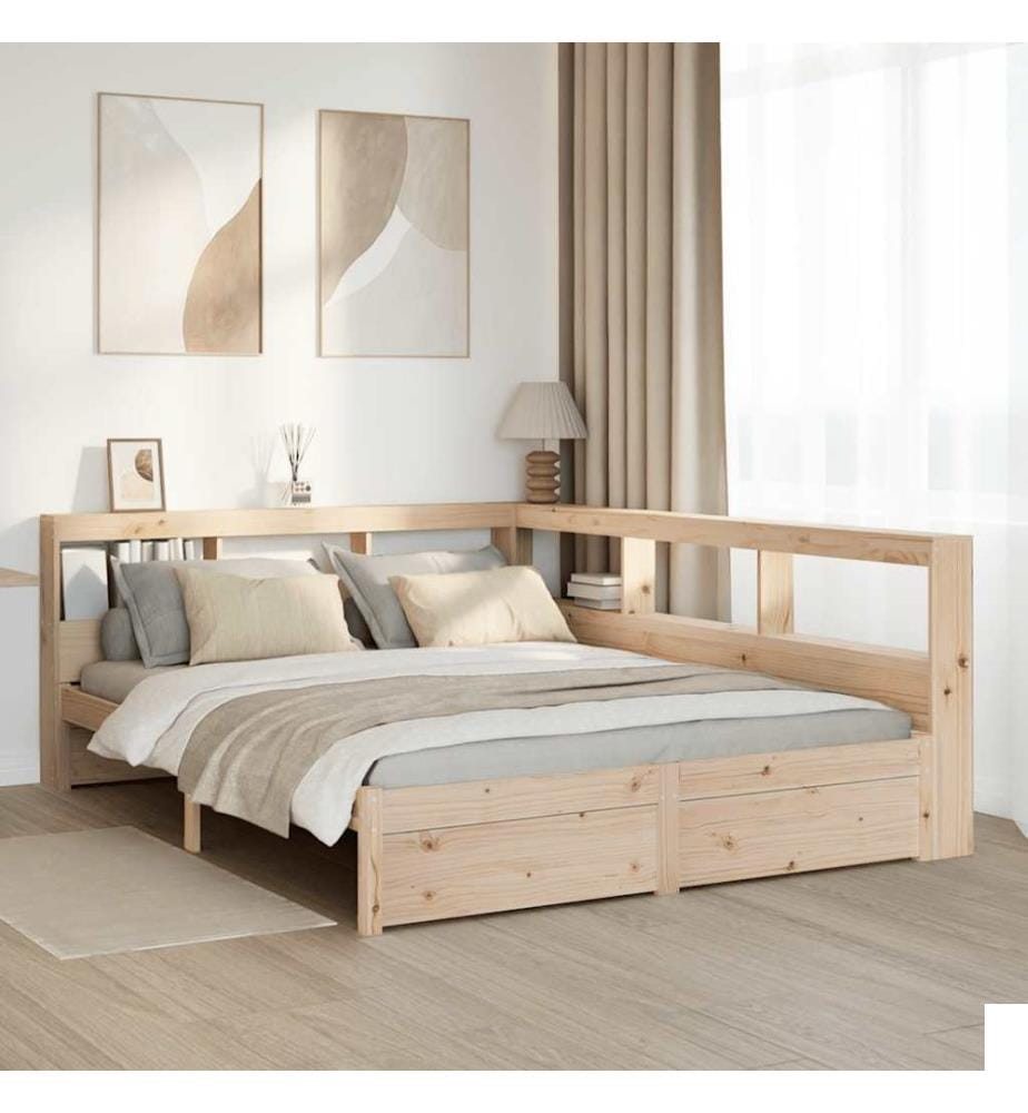 Lit bibliothèque sans matelas 150x200 cm bois massif de pin