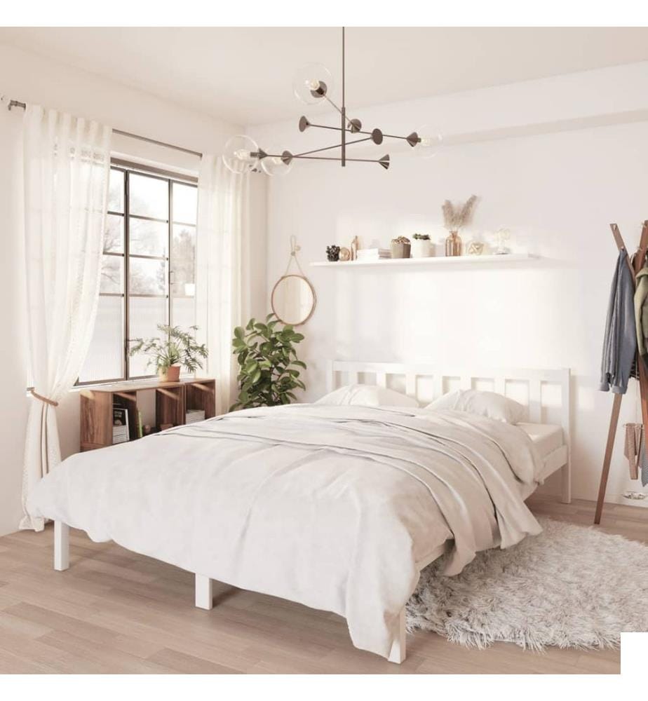 Cadre de lit sans matelas blanc bois massif 140x200 cm