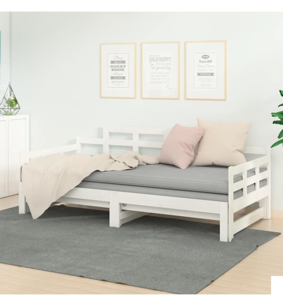 Lit coulissant sans matelas blanc bois de pin solide