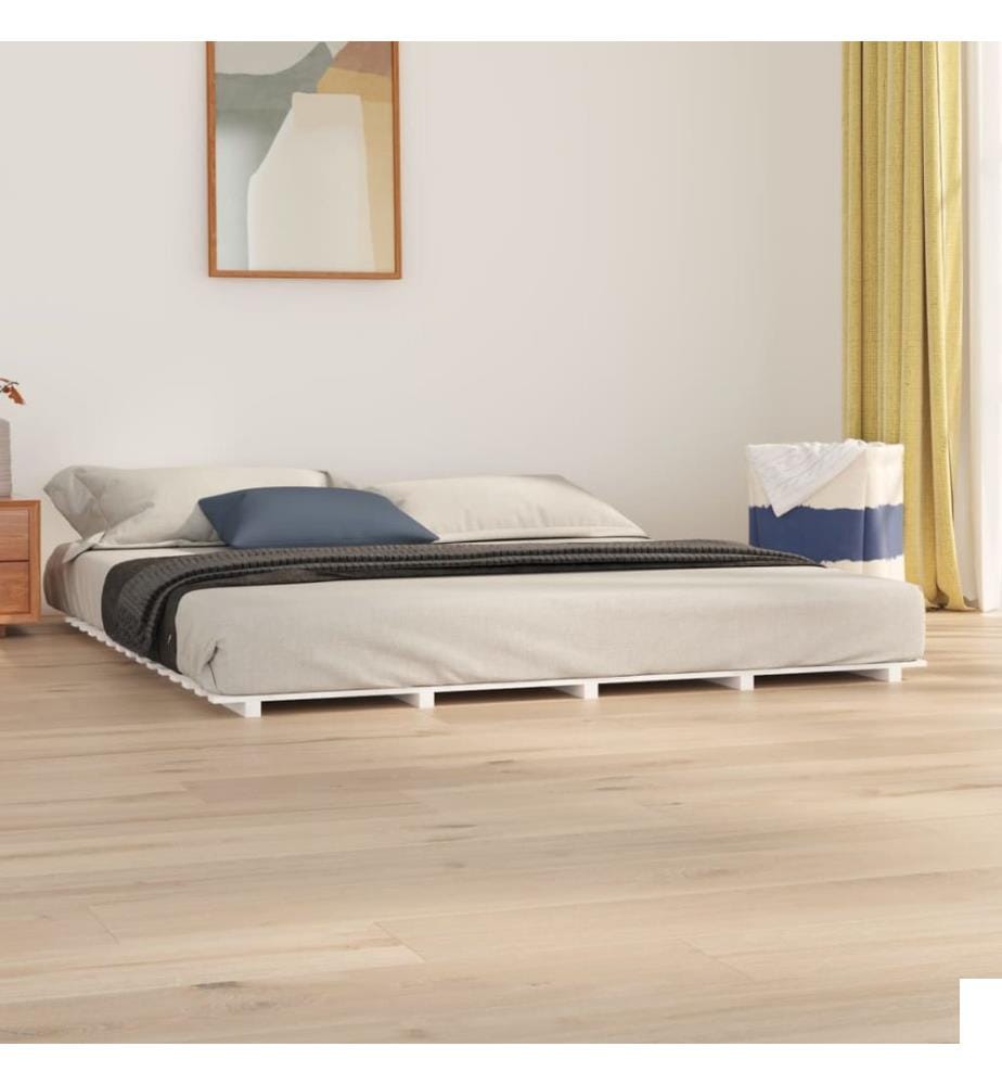 Cadre de lit sans matelas blanc 160x200 cm bois de pin massif