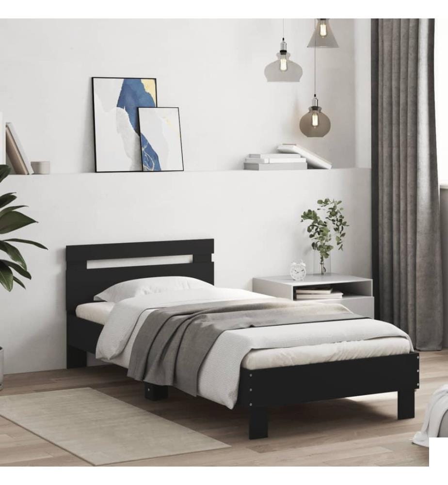 Cadre de lit sans matelas avec tête de lit noir 90x200 cm