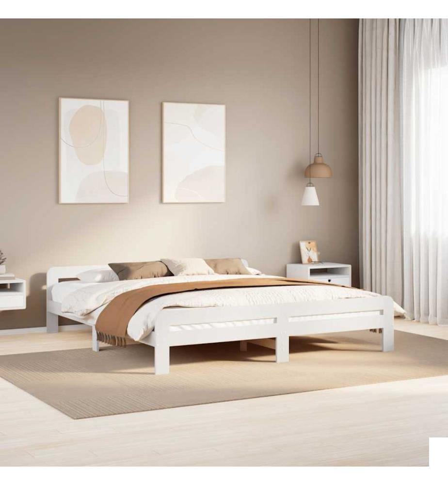 Cadre de lit sans matelas blanc 180x200 cm bois massif de pin