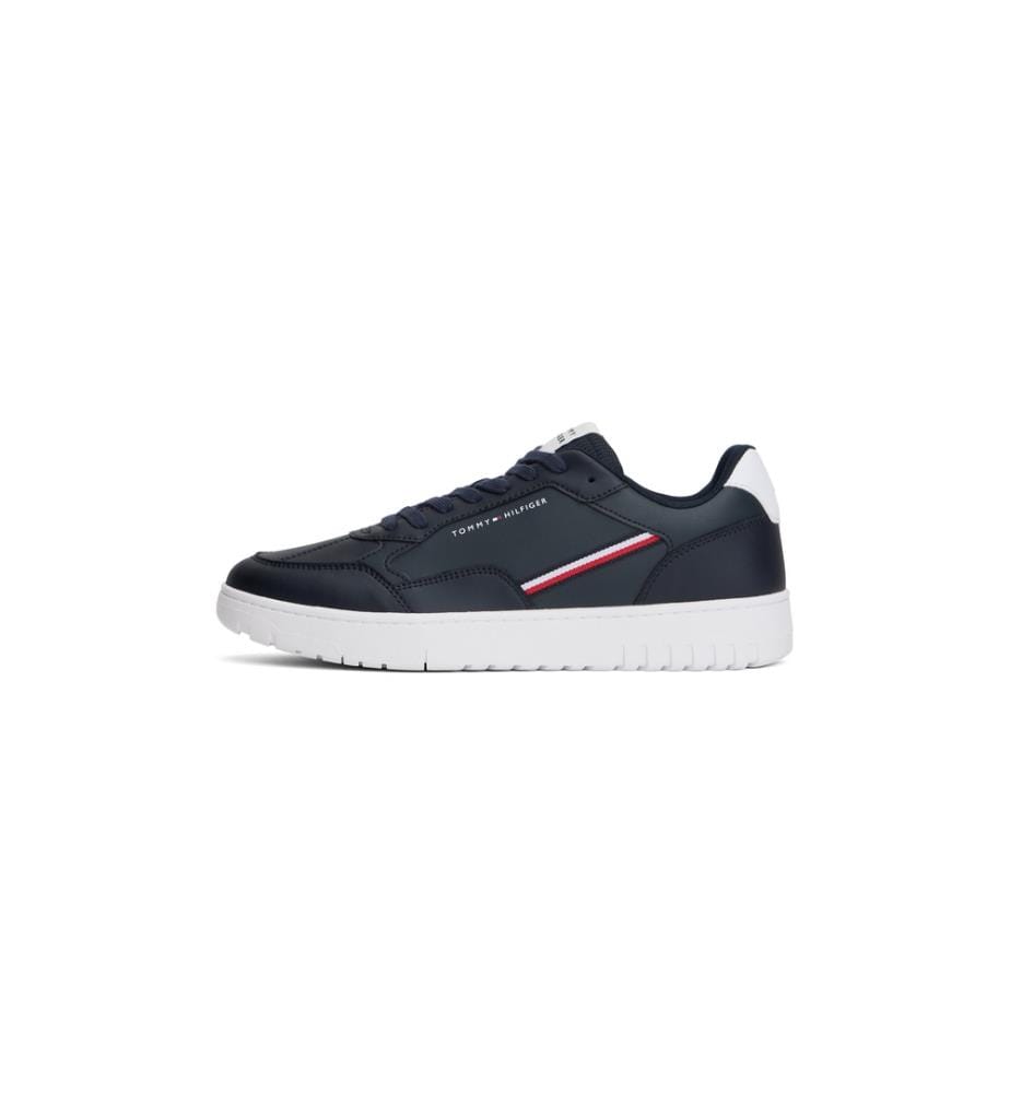 Baskets basses en cuir avec bandes - Marine