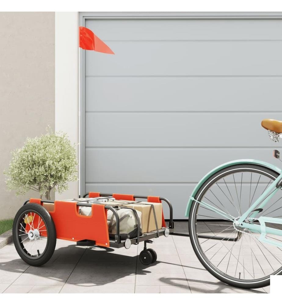 Remorque de vélo orange tissu oxford et fer