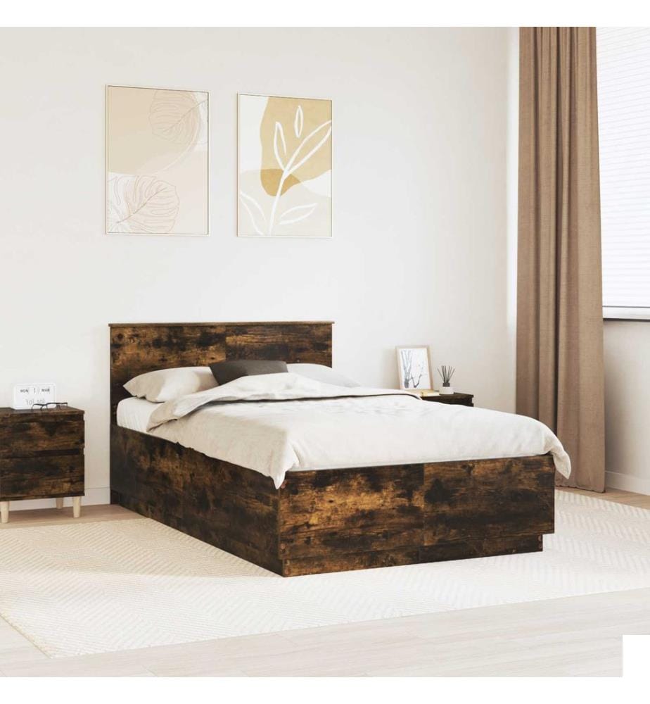 Cadre de lit Chêne fumé 135 x 190 cm Bois d'ingénierie