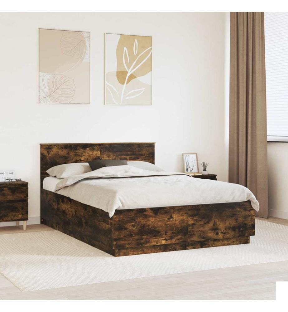 Cadre de lit Chêne fumé 150 x 200 cm Bois d'ingénierie