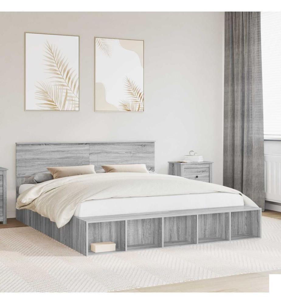 Cadre de lit Gris Sonoma 200 x 200 cm Bois d'ingénierie