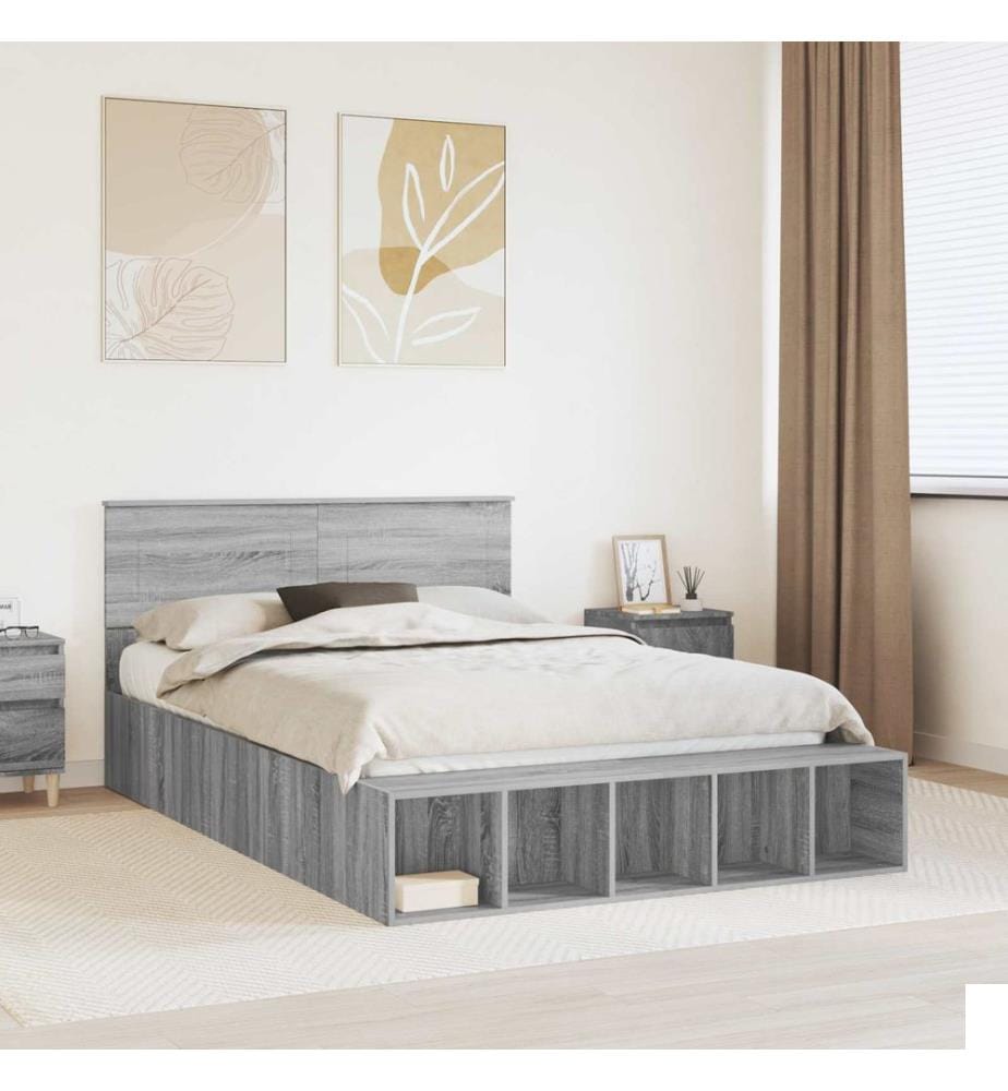 Cadre de lit Gris Sonoma 140 x 200 cm Bois d'ingénierie