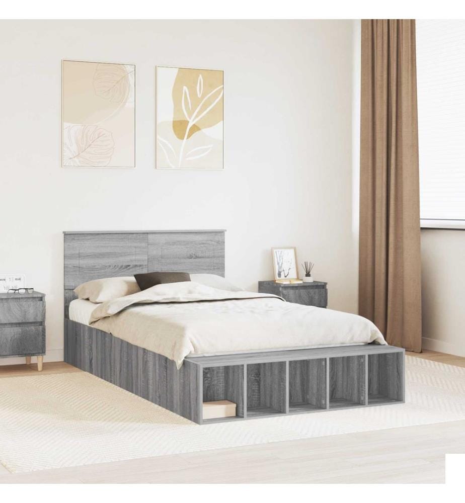 Cadre de lit Gris Sonoma 135 x 190 cm Bois d'ingénierie